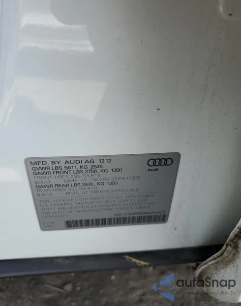 2013 Audi Q5 Premium Hybrid из США, поврежденный, VIN WA1C8AFP8DA049425